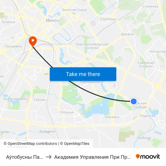 Аўтобусны Парк №6 to Академия Управления При Президенте Рб map