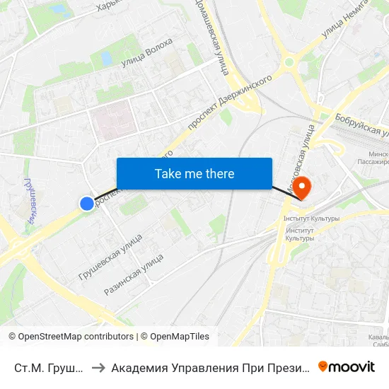 Ст.М. Грушаўка to Академия Управления При Президенте Рб map