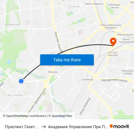 Праспект Газеты Звязда to Академия Управления При Президенте Рб map