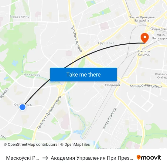 Маскоўскі Рынак to Академия Управления При Президенте Рб map