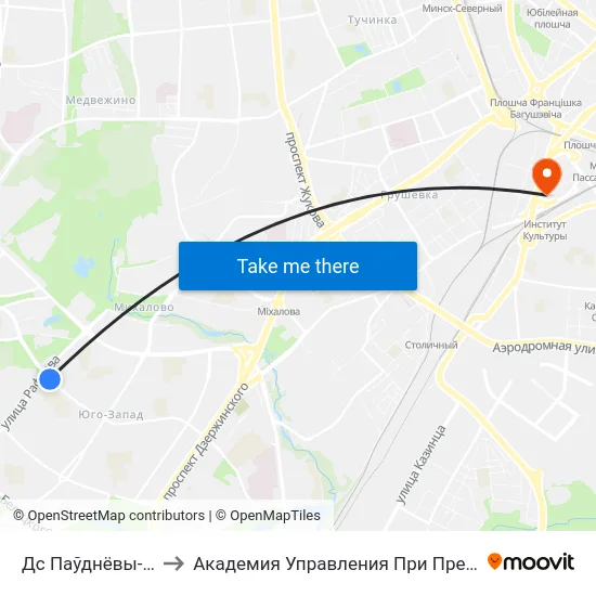 Дс Паўднёвы-Захад to Академия Управления При Президенте Рб map