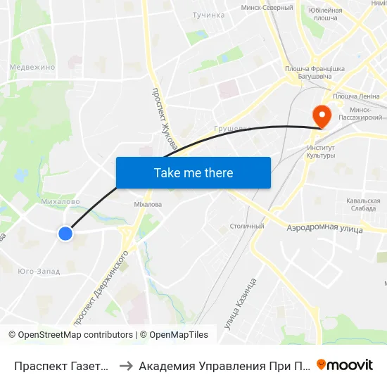 Праспект Газеты Звязда to Академия Управления При Президенте Рб map