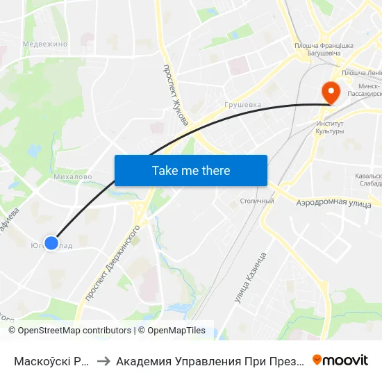Маскоўскі Рынак to Академия Управления При Президенте Рб map
