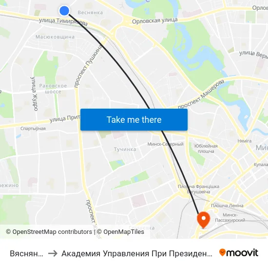 Вяснянка to Академия Управления При Президенте Рб map