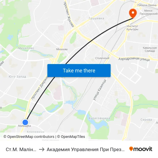 Ст.М. Малінаўка to Академия Управления При Президенте Рб map