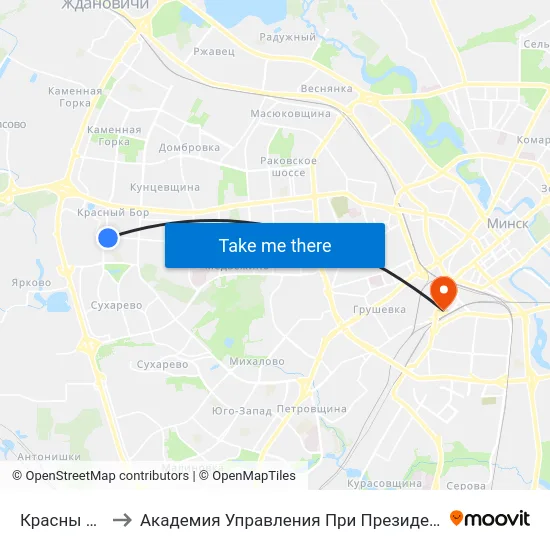 Красны Бор to Академия Управления При Президенте Рб map