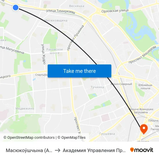 Масюкоўшчына (Аўтастаянка) to Академия Управления При Президенте Рб map