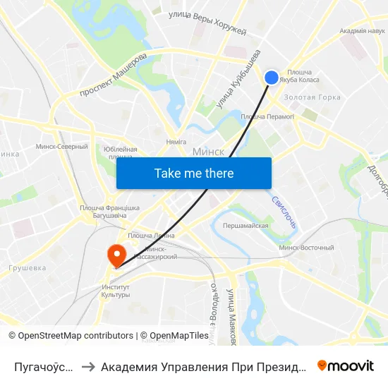 Пугачоўская to Академия Управления При Президенте Рб map