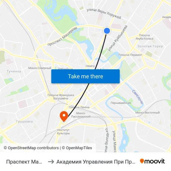 Праспект Машэрава to Академия Управления При Президенте Рб map