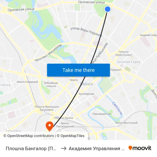 Плошча Бангалор (Площадь Бангалор) to Академия Управления При Президенте Рб map