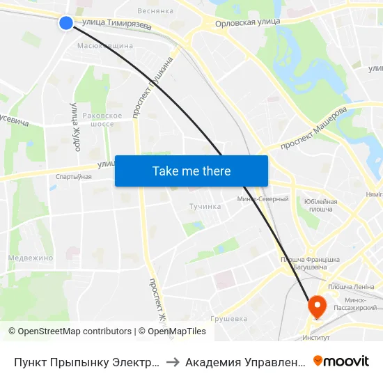 Пункт Прыпынку Электрацягнікоў Масюкоўшчына to Академия Управления При Президенте Рб map