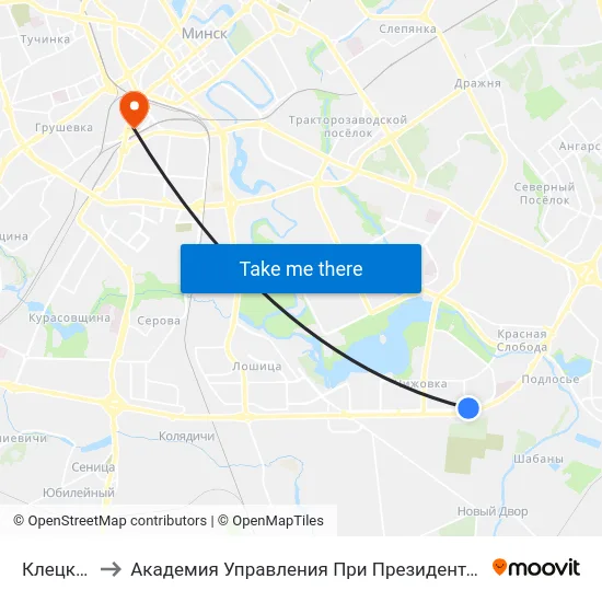 Клецкая to Академия Управления При Президенте Рб map