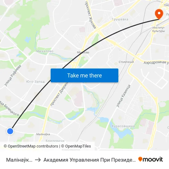 Малінаўка-1 to Академия Управления При Президенте Рб map