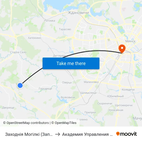 Заходнія Могілкі (Западное Кладбище) to Академия Управления При Президенте Рб map