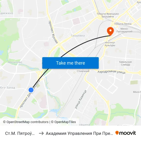 Ст.М. Пятроўшчына to Академия Управления При Президенте Рб map