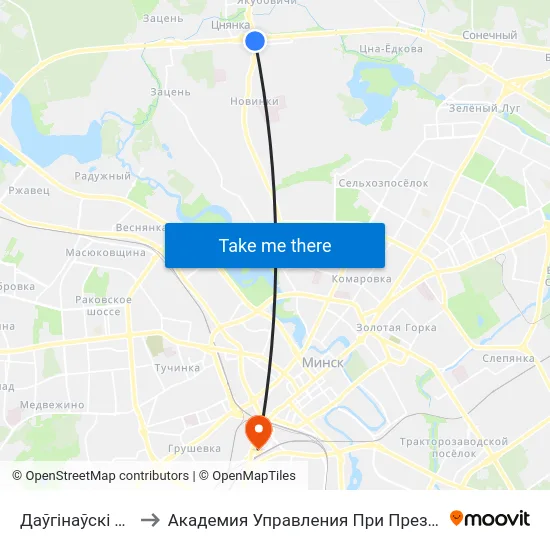 Даўгінаўскі Тракт to Академия Управления При Президенте Рб map