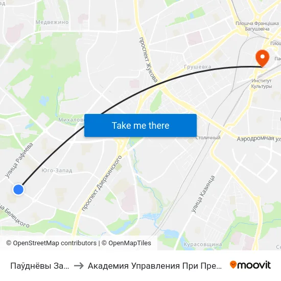 Паўднёвы Захад-3 to Академия Управления При Президенте Рб map