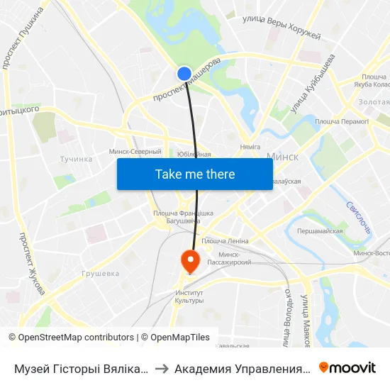 Музей Гісторыі Вялікай Айчыннай Вайны to Академия Управления При Президенте Рб map