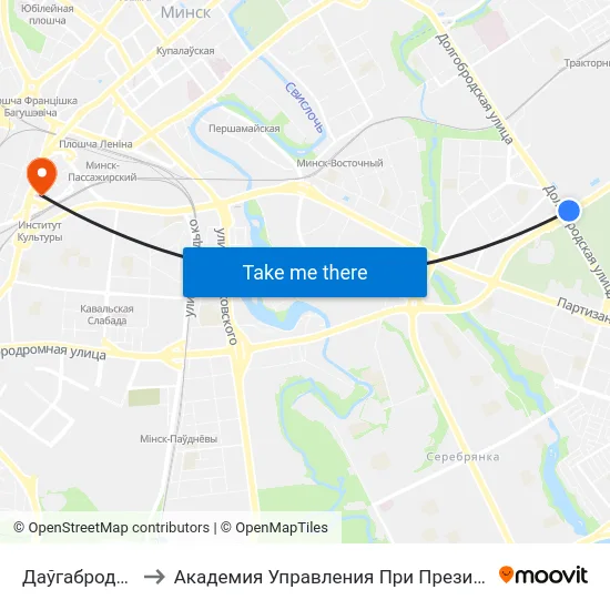 Даўгабродская to Академия Управления При Президенте Рб map