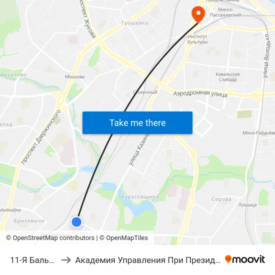 11-Я Бальніца to Академия Управления При Президенте Рб map