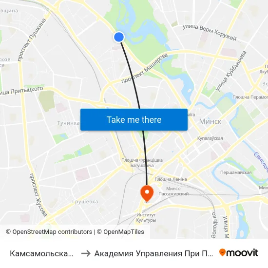Камсамольскае Возера to Академия Управления При Президенте Рб map
