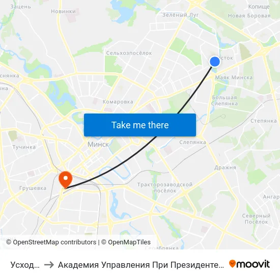 Усход-2 to Академия Управления При Президенте Рб map