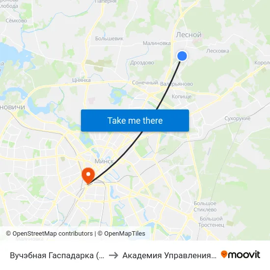 Вучэбная Гаспадарка (Учебное Хозяйство) to Академия Управления При Президенте Рб map