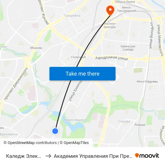 Каледж Электронікі to Академия Управления При Президенте Рб map