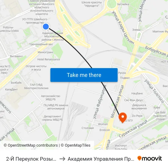 2-Й Переулок Розы Люксембург to Академия Управления При Президенте Рб map