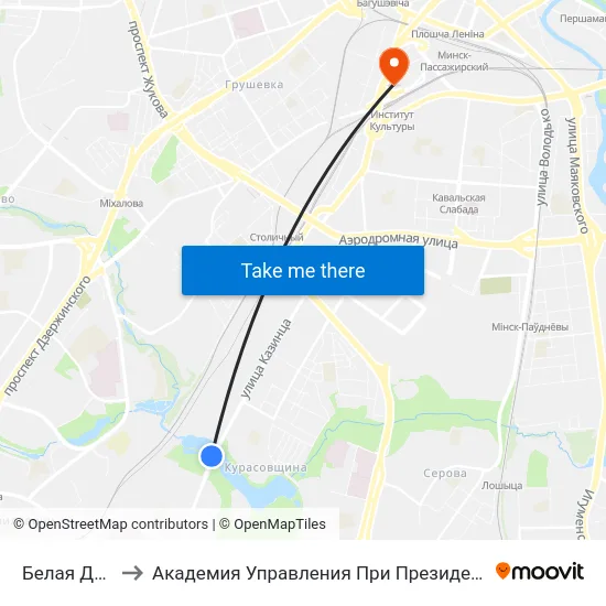 Белая Дача to Академия Управления При Президенте Рб map