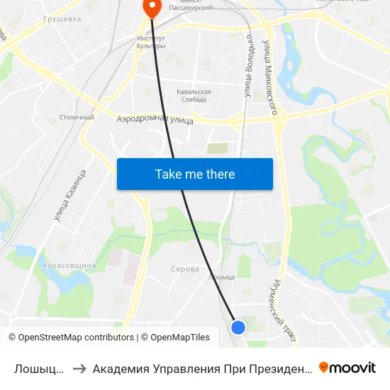 Лошыца-3 to Академия Управления При Президенте Рб map