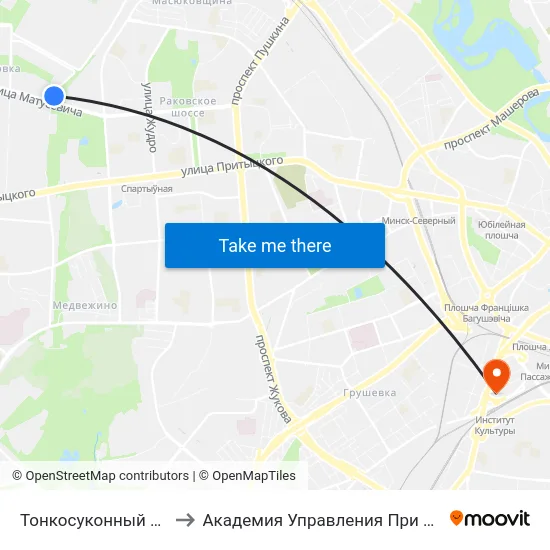 Тонкосуконный Комбинат to Академия Управления При Президенте Рб map