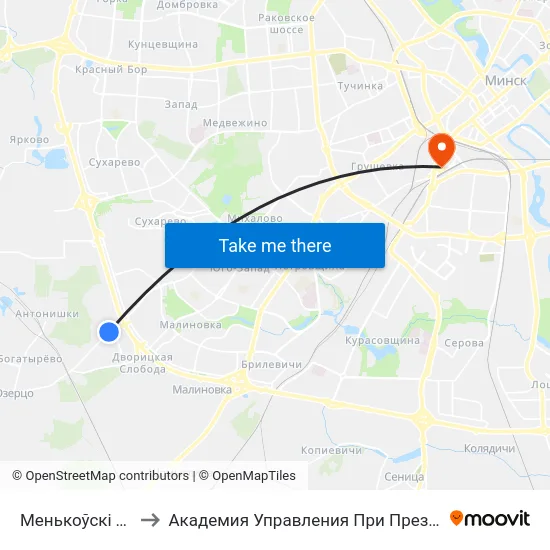 Менькоўскі Тракт to Академия Управления При Президенте Рб map