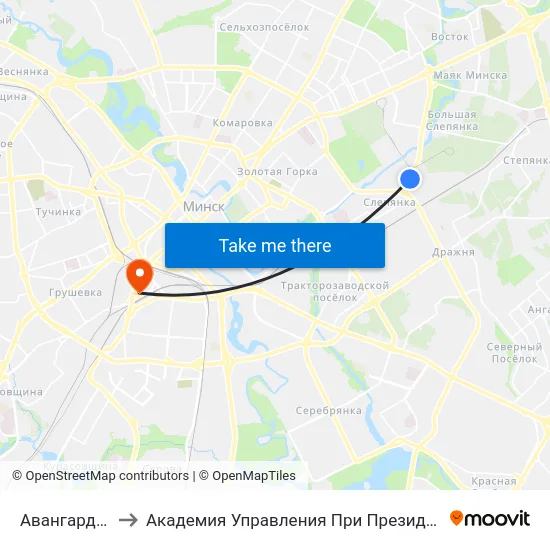 Авангардная to Академия Управления При Президенте Рб map