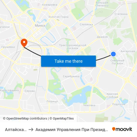 Алтайская-2 to Академия Управления При Президенте Рб map