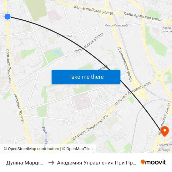Дуніна-Марцінкевіча to Академия Управления При Президенте Рб map
