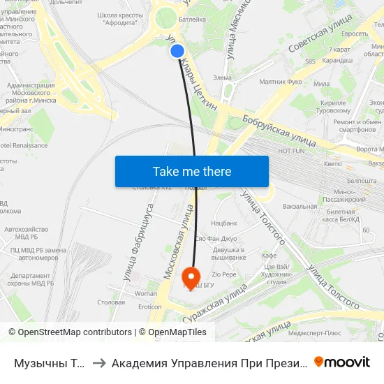 Музычны Тэатр to Академия Управления При Президенте Рб map