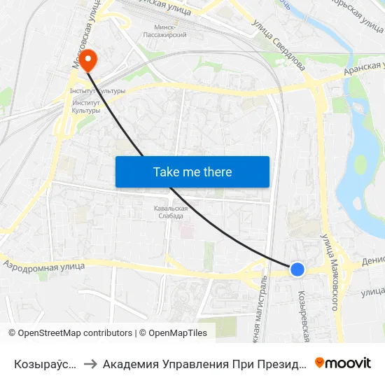 Козыраўская to Академия Управления При Президенте Рб map