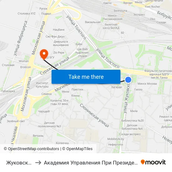 Жуковского to Академия Управления При Президенте Рб map