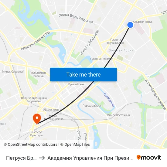 Петруся Броўкі to Академия Управления При Президенте Рб map