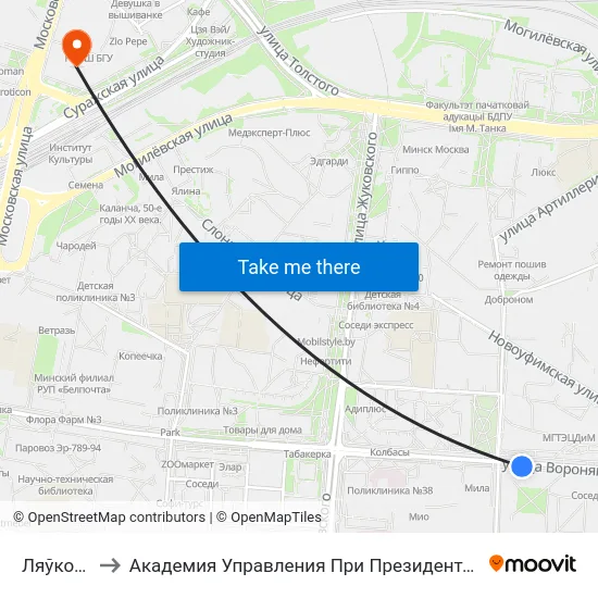 Ляўкова to Академия Управления При Президенте Рб map