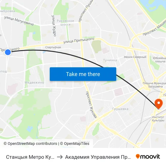 Станцыя Метро Кунцаўшчына to Академия Управления При Президенте Рб map