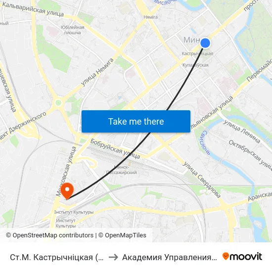 Ст.М. Кастрычніцкая (Ст.М. Октябрьская) to Академия Управления При Президенте Рб map