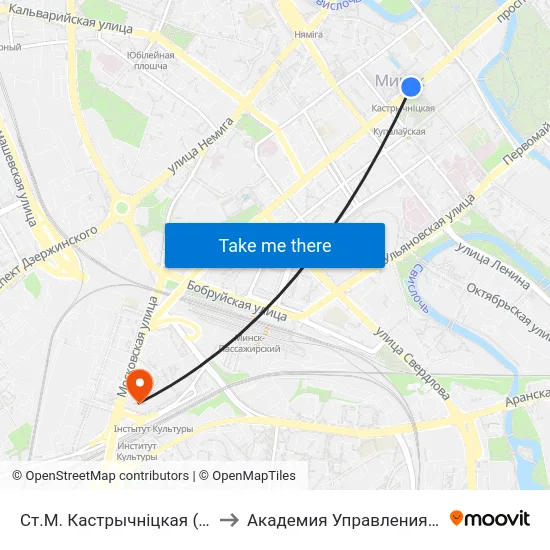 Ст.М. Кастрычніцкая (Ст.М. Октябрьская) to Академия Управления При Президенте Рб map