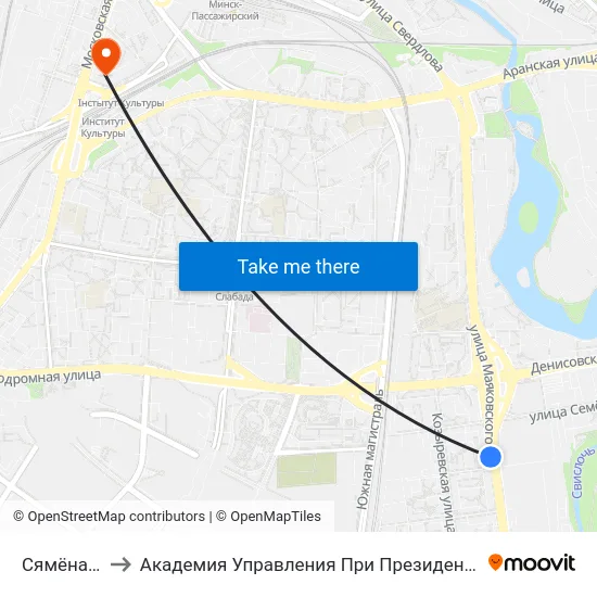 Сямёнава to Академия Управления При Президенте Рб map