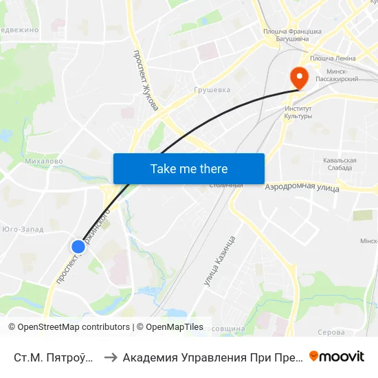 Ст.М. Пятроўшчына to Академия Управления При Президенте Рб map