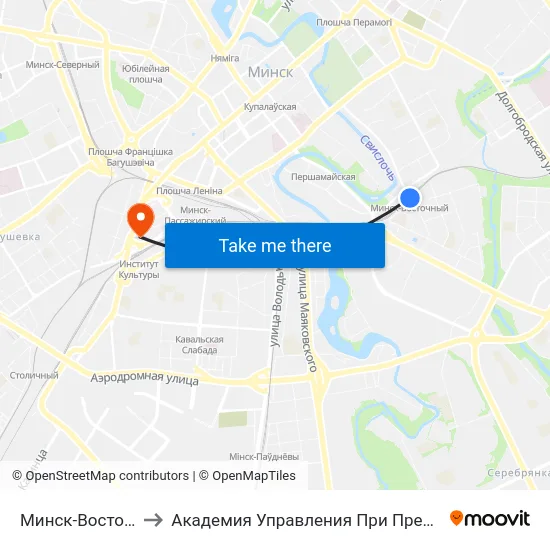 Минск-Восточный to Академия Управления При Президенте Рб map