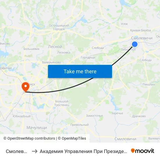 Смолевичи to Академия Управления При Президенте Рб map