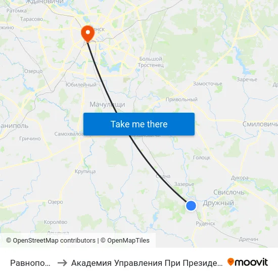 Равнополье to Академия Управления При Президенте Рб map