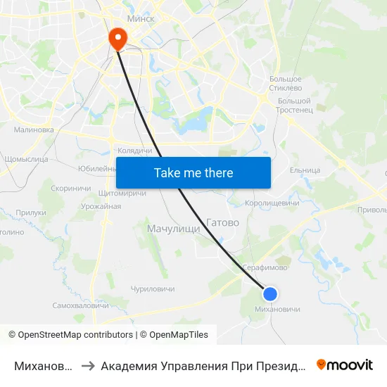 Михановичи to Академия Управления При Президенте Рб map